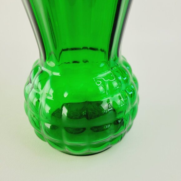 Retro Anchor Hocking 9" Forest Green Glass Vase, Flared Pineapple, MCM USA Made - Picture 3 of 9